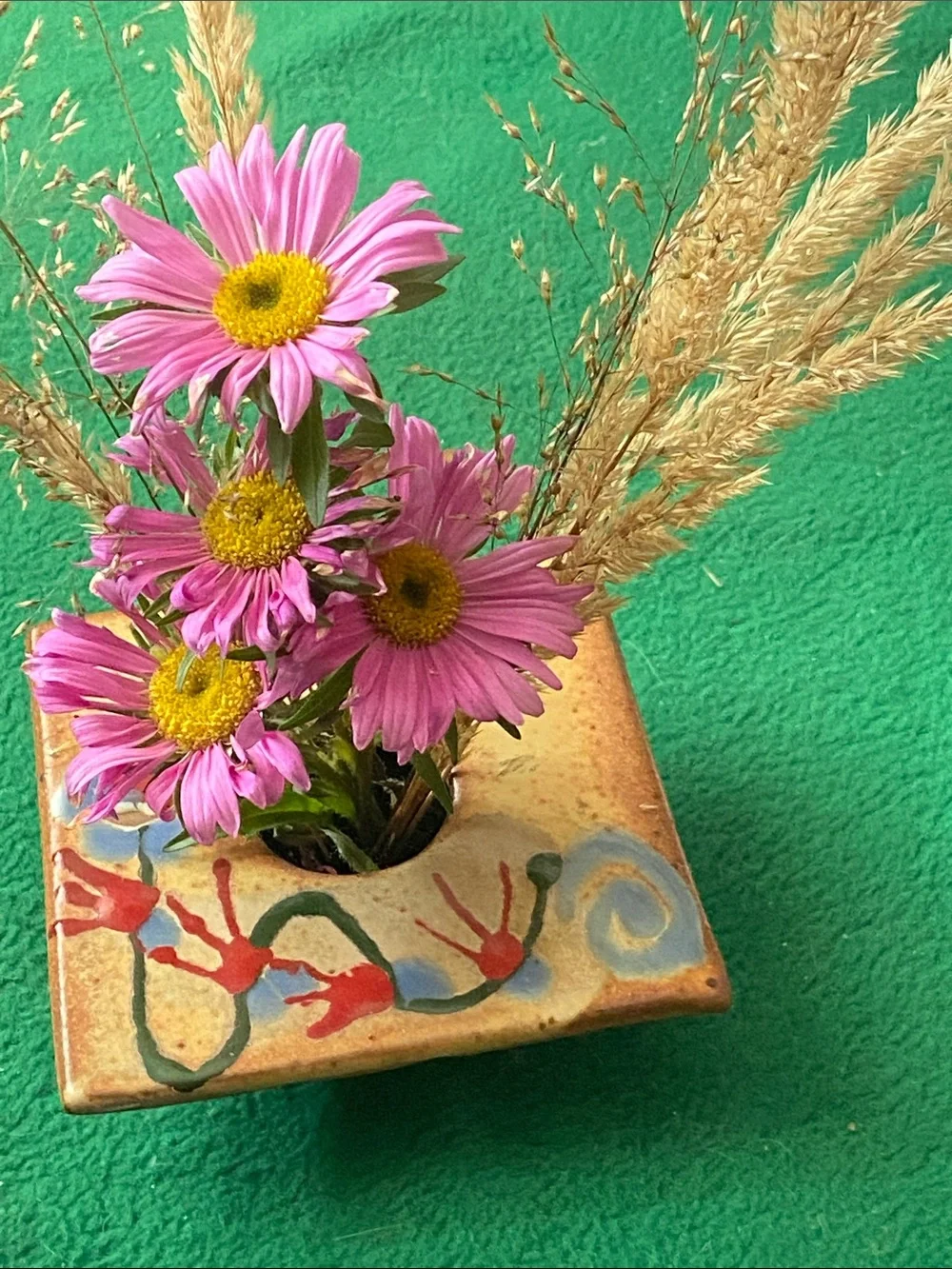Japanese Style Ikebana Hand-Painted Square Ceramic Vase 4”